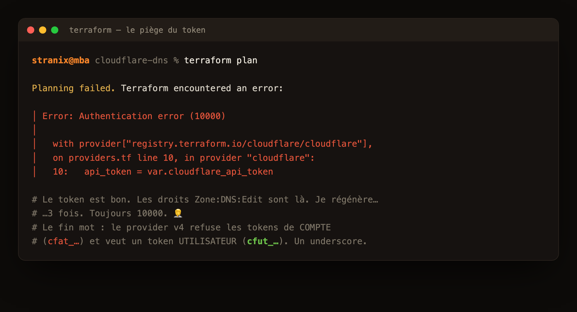 Erreur Terraform Authentication error 10000